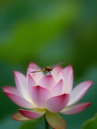 Dragonfly on the lotus flower in the pond, Thailand.の写真素材
