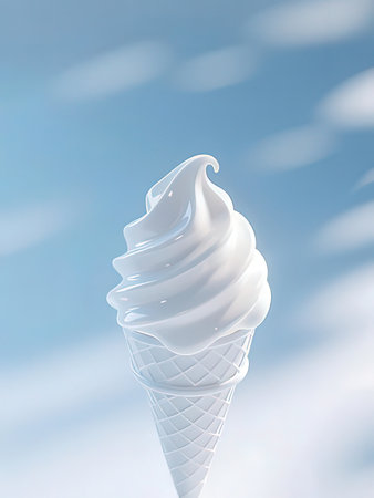 Ice cream in a waffle cone on a blue background.の写真素材