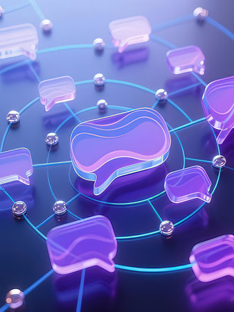 Social media network concept. 3D rendering. Neon sign on blue background