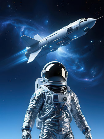 Astronaut in spacesuit against space background. 3D renderingの写真素材