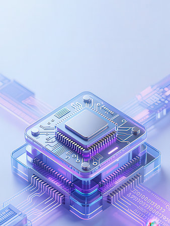 Microprocessor on a blue background. 3d rendering, 3d illustration.