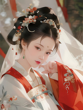 Beautiful asian woman in traditional kimono and sakuraの写真素材