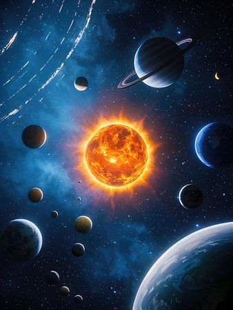 Solar system with planets and stars in space. Elements of this image furnished by NASA