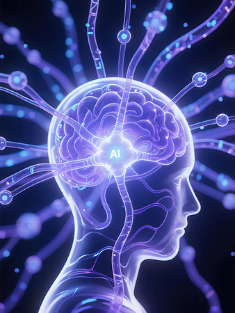 3d illustration of human brain and neural network, digital medical background