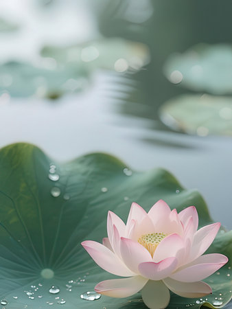Water lily in the pond with soft focus and bokehの写真素材