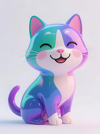 Cute cartoon cat in blue and pink colors isolated on white background