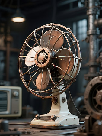 Vintage electric fan in a power plant. 3d rendering.の写真素材