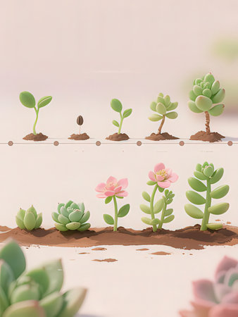 Illustration of a set of succulents growing in the soilの写真素材