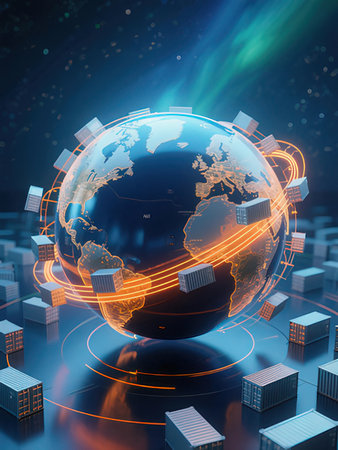 Global network connection over the world. 3d rendering toned image double exposureの写真素材