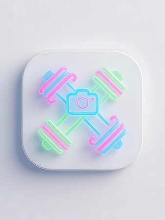 Glowing neon dumbbells in square shape on a white background