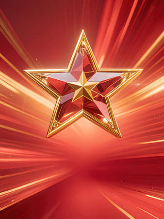 Golden star on a red background. Vector illustration. Eps 10.の写真素材