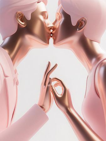 3d rendering of two mannequins kissing each otherの写真素材