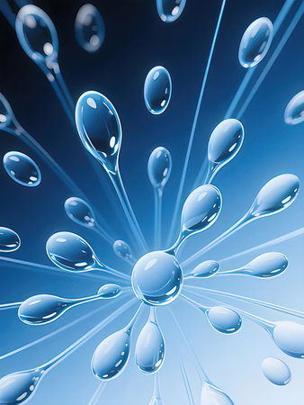 Blue water drops on a blue background. 3d rendering, 3d illustration.