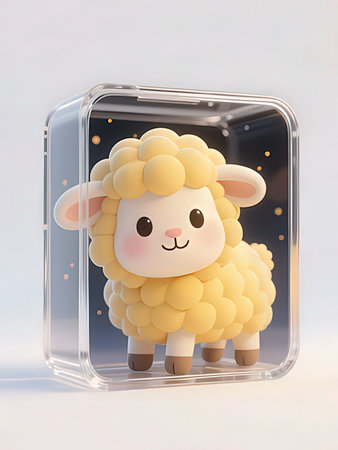 Sheep in a transparent box on a white background. 3d renderingの写真素材