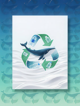 Illustration of a Recycling symbol with a whale on the oceanの写真素材