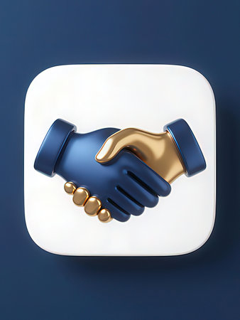 Handshake icon. 3d illustration. Blue background. Business concept.の写真素材