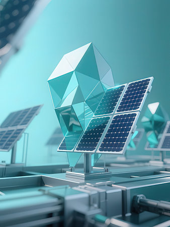 3d illustration of solar panels in a futuristic room. 3d renderingの写真素材