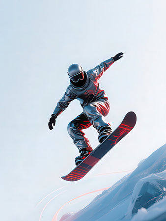 Snowboarder jumping in the air. Extreme winter sport. 3D rendering.の写真素材