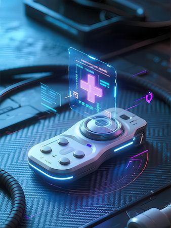gamepad on a blue background, 3d renderingの写真素材