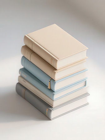 Stack of books on white background. Back to school. Copy space.の写真素材