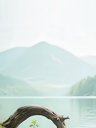 Beautiful landscape view of mountain and lake with clear sky background.の写真素材