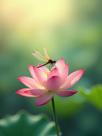 The beauty of the lotus flower and dragonfly in the morning.の写真素材