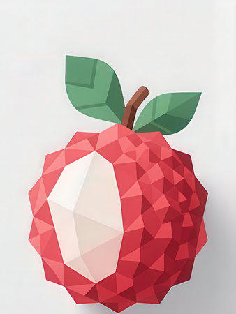 Low poly apple with leaf on white background. 3D illustration.の写真素材