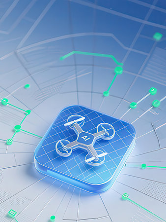 3d illustration of blue square with drone over blue background with graphの写真素材