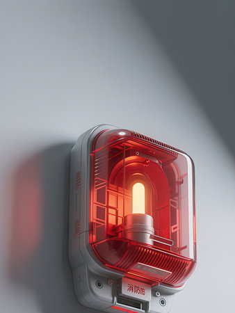 3d rendering of a red emergency light on a gray background.の写真素材
