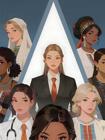 Illustration of a group of people of different nationalities and religions