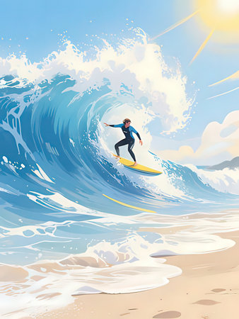 Surfer on the wave. Vector illustration of a surfer.の写真素材