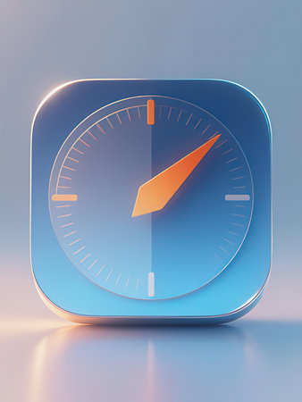 Blue clock icon on blue background. 3d rendering, 3d illustration.