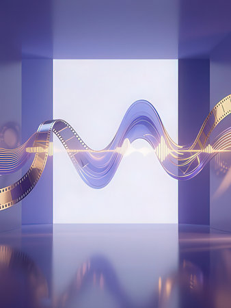 abstract 3d render of interior with blue light and music wave