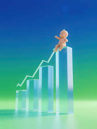 Doll on a bar graph. Business concept. 3d illustration