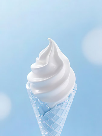 Ice cream in waffle cone on blue background. 3d rendering