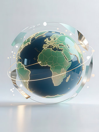 Globe with glowing world map. 3D rendering. Global business concept.