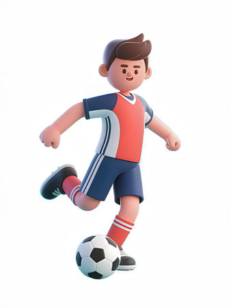 Little boy playing soccer isolated on white background. 3d illustration.