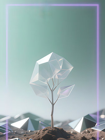 Conceptual image with polygonal tree. 3d render