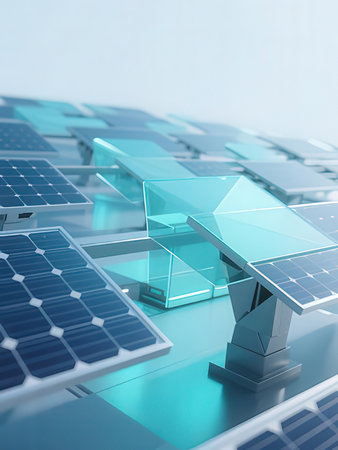 solar energy panels on blue background 3d-illustration.