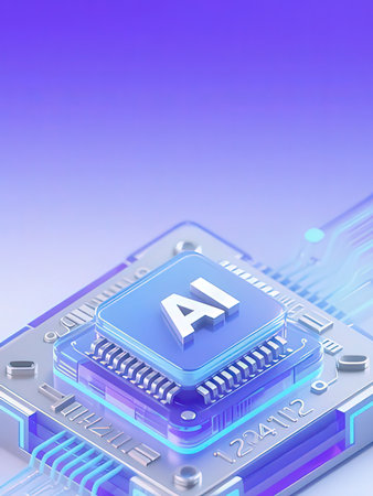Artificial intelligence (AI) concept. Computer chip on blue background.