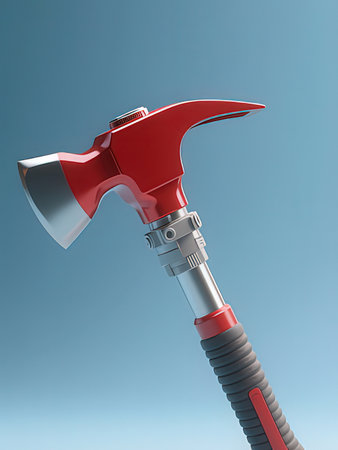Red axe on a blue background. 3d rendering. Image with clipping path