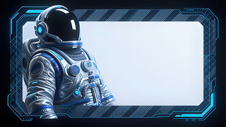 Astronaut in space suit and futuristic frame. 3D rendering