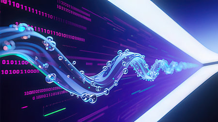 3d illustration of binary code and data stream, computer generated abstract backgroundの写真素材