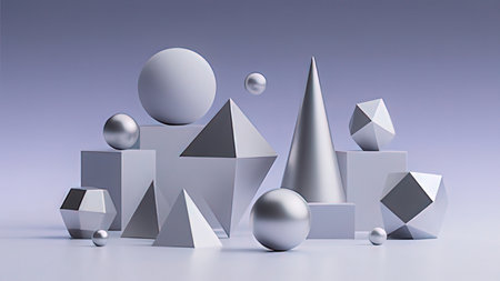 Abstract 3d rendering of geometric shapes in white and gray colors.の写真素材