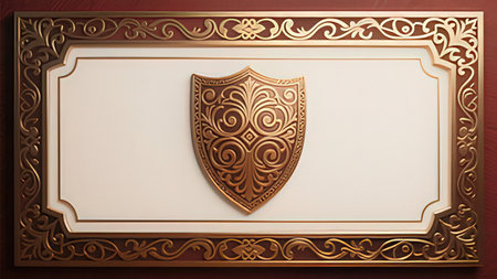 Shield on the wall of the room. 3D illustration. Vintage style.の写真素材