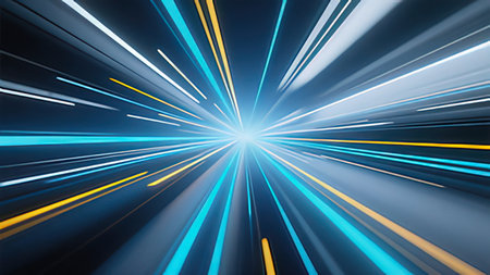 abstract blue background with speed motion lines and blurred light effects.