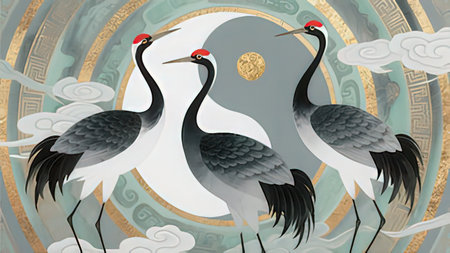 Chinese New Year of the red-crowned cranes.の写真素材