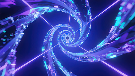 3d rendering of abstract background with neon lights. Glowing spiral shape.の写真素材