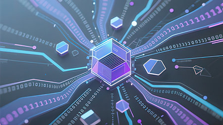 Abstract technology background with circuit board and hexagons. 3d rendering