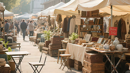 Vintage flea market in the old town of Riga, Latviaの写真素材